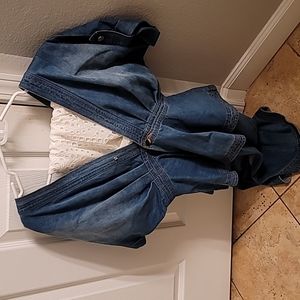 Divabby Women's 3 pieces Jeans dress, white lace skirt and Red belt size Small